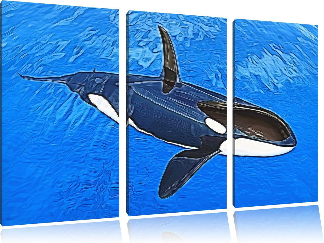 Orca im blauen Meer Spezial 3-Teiler Leinwandbild 120x80 Bild auf Leinwand, XXL riesige Bilder ferti