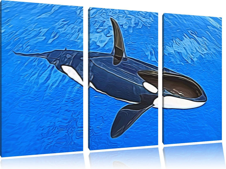 Orca im blauen Meer Spezial 3-Teiler Leinwandbild 120x80 Bild auf Leinwand, XXL riesige Bilder ferti