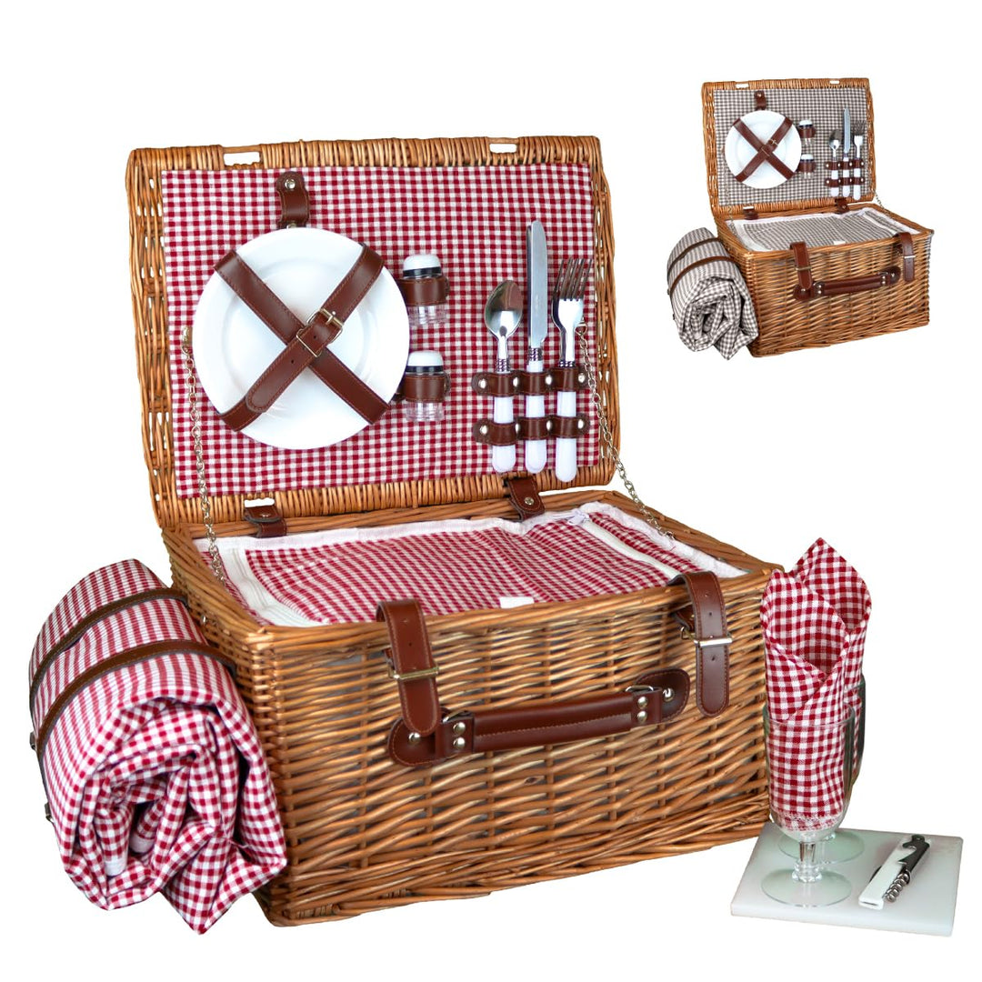 Linxor - Isothermischer Picknickkorb mit Tischdecke und Zubehör - 2 Personen Rot, Rot