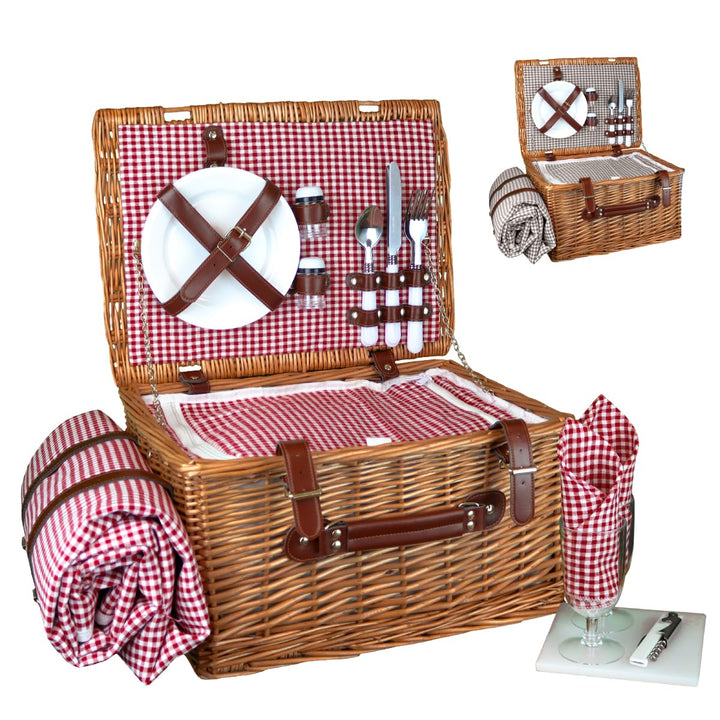 Linxor - Isothermischer Picknickkorb mit Tischdecke und Zubehör - 2 Personen Rot, Rot