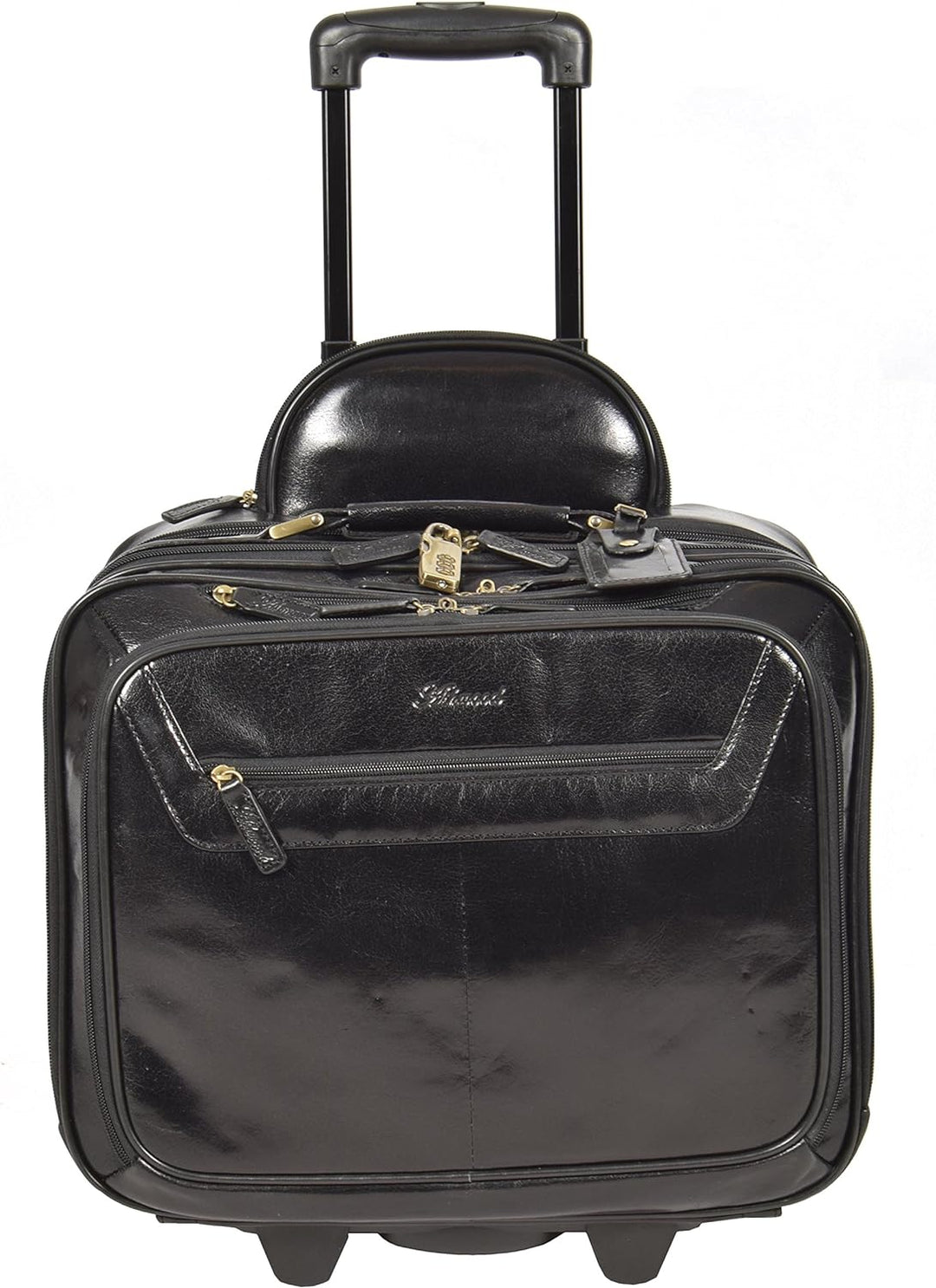 A1 FASHION GOODS Echtes Schwarz Leder Pilotenkoffer Trolley Laptop Geschäft Reise Wochenende Kabine