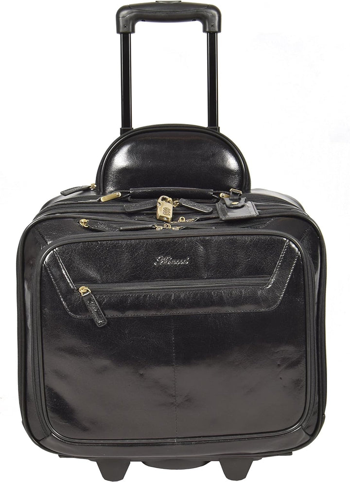 A1 FASHION GOODS Echtes Schwarz Leder Pilotenkoffer Trolley Laptop Geschäft Reise Wochenende Kabine