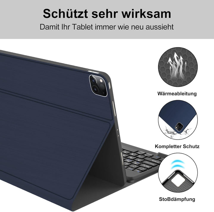 Für iPad Pro 12,9" Hülle mit Tastatur (2018-2022) – Deutsche QWERTZ Bluetooth 5.0 Tastatur, 90h Nutz