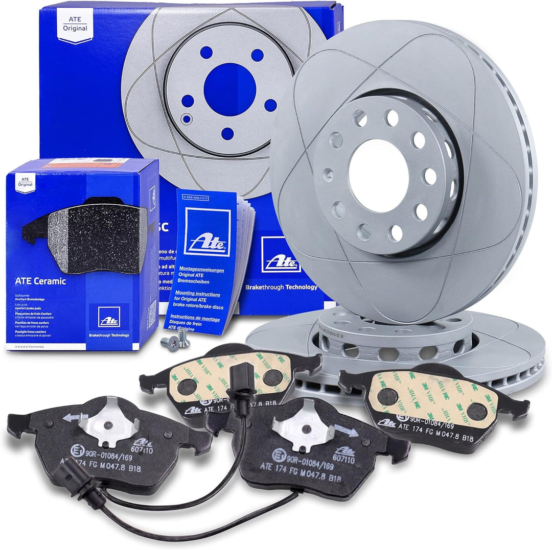 ATE Bremsenset Vorderachse inkl. Power Disc Bremsscheiben Vorne Ø 288 mm Belüftet und Bremsbeläge Vo