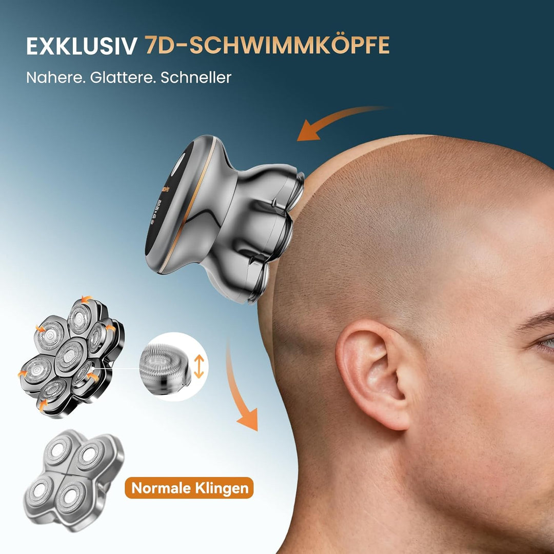 7D PRO Glatzen Rasierer Herren,MAXGROOM IPX6 Wasserdicht Kopfrasierer Glatze mit Magnetische Schwebe