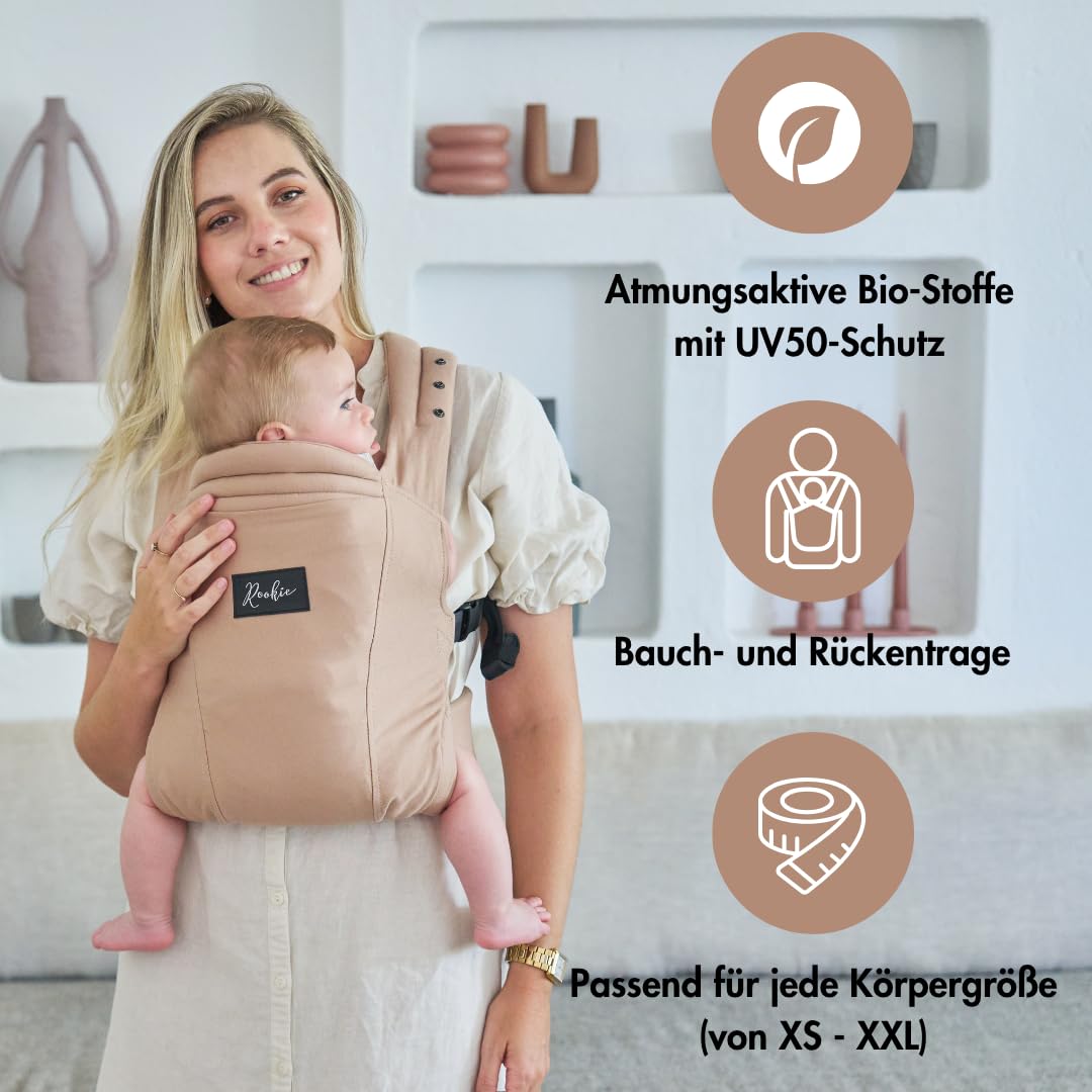 Rookie Babytrage ab Geburt - Ergonomisch, Bequem, Bio-Stoffe - Premium Elite Design - Baby Trage sch