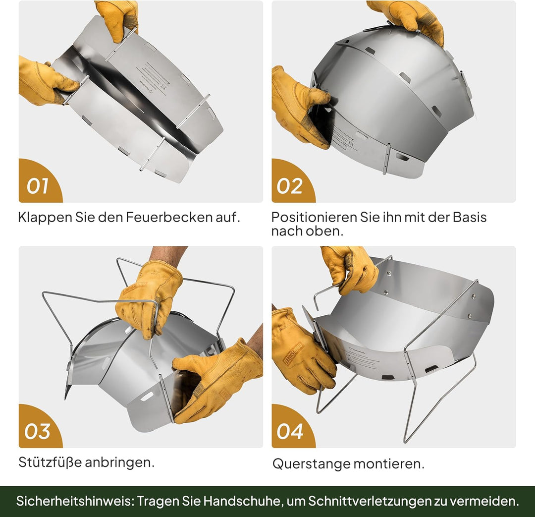 Thous Winds Faltbare Feuerschale Outdoor, mit Grillrost und Aufbewahrungstasche, Ultraleicht, Tragba