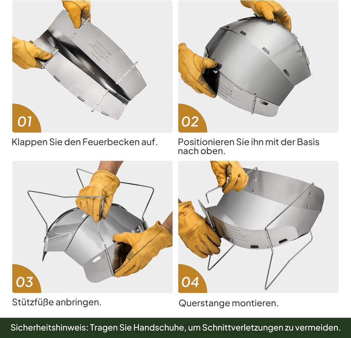 Thous Winds Faltbare Feuerschale Outdoor, mit Grillrost und Aufbewahrungstasche, Ultraleicht, Tragba