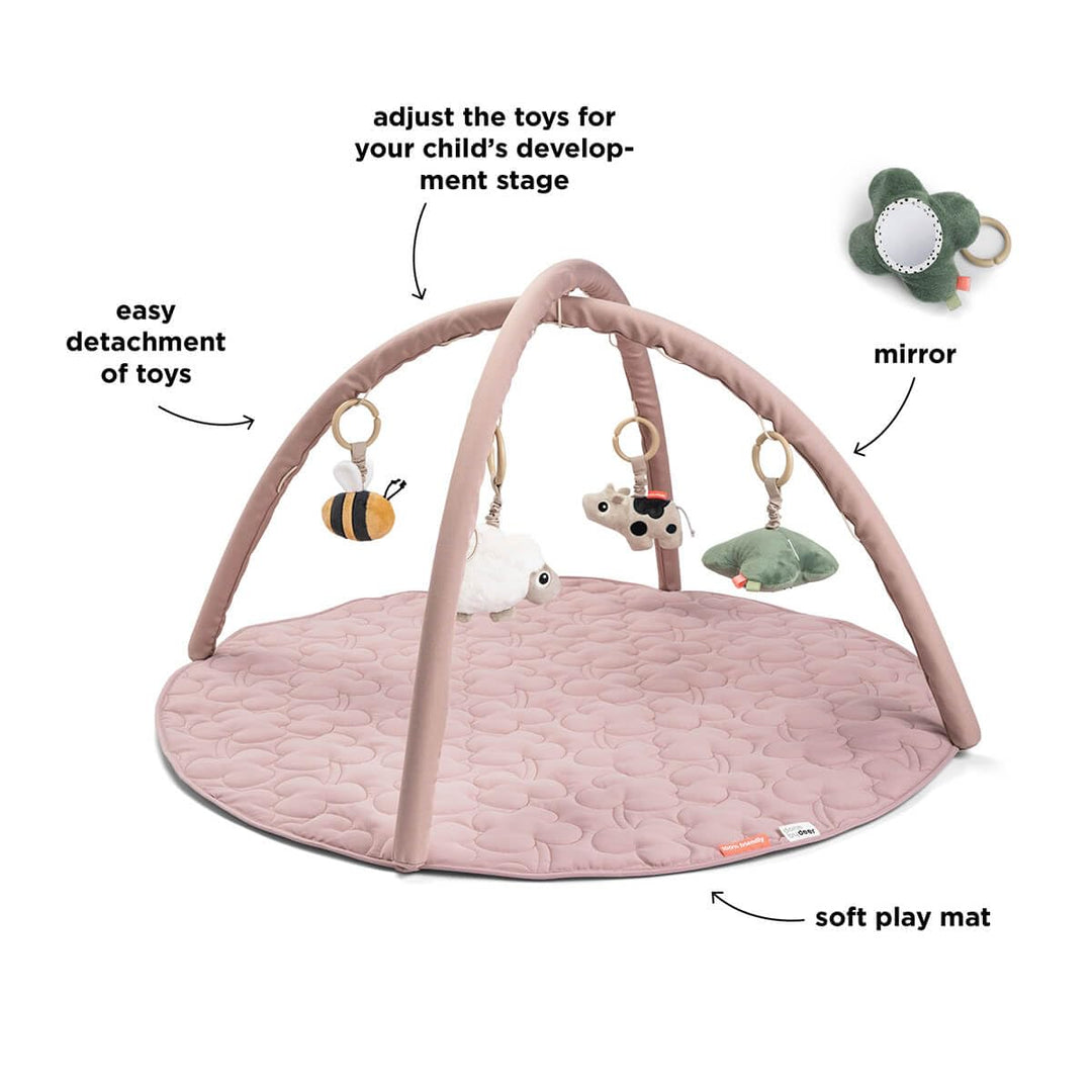 Done by Deer Spielbogen Baby mit Spielmatte und 4 x Anhänger/Babyspielzeug - Rassel, Glöckchen, Knis
