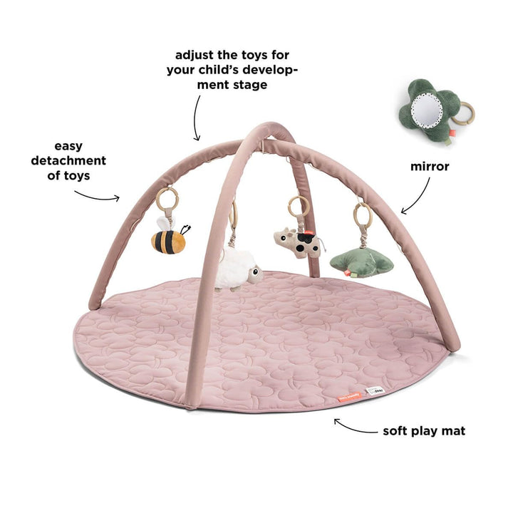 Done by Deer Spielbogen Baby mit Spielmatte und 4 x Anhänger/Babyspielzeug - Rassel, Glöckchen, Knis