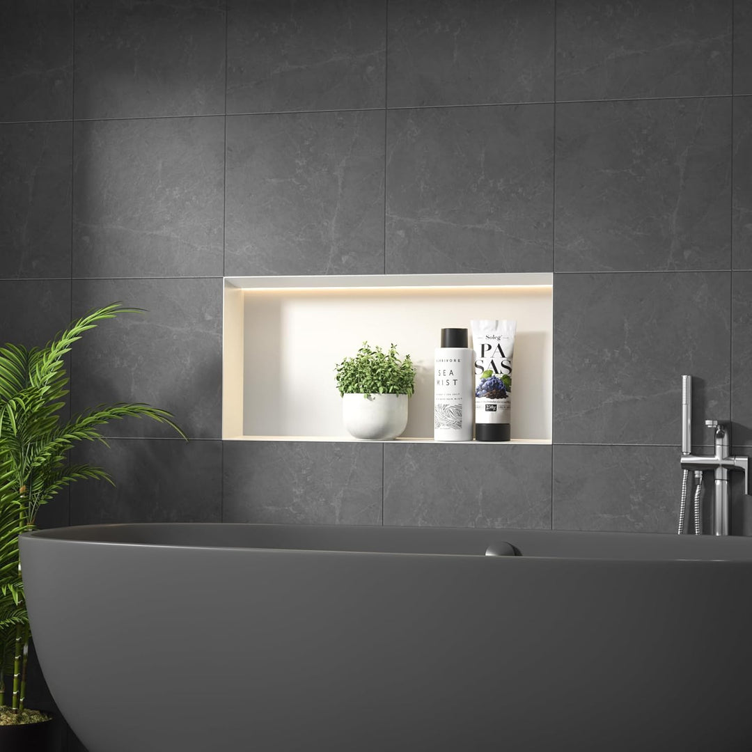 Wandnische Dusche Edelstahl, wasserdichte Nische mit LED-Licht, Eingebettete Duschnische 60x30x10cm,