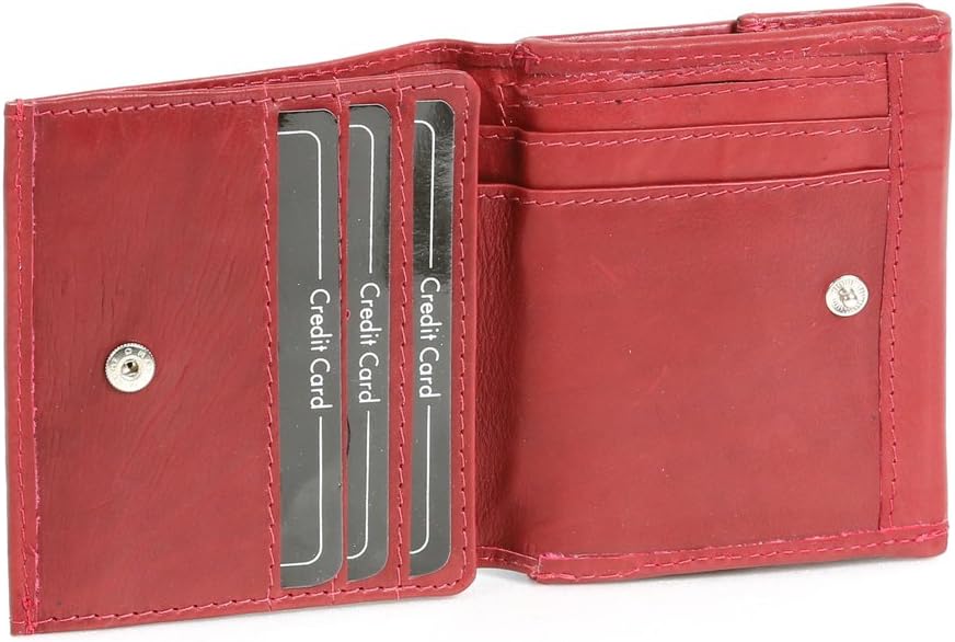 LEAS Wiener-Schachtel mit grosser Kleingeldschütte und RFID Schutzfolie, Echt-Leder, Cherry/rot Spec