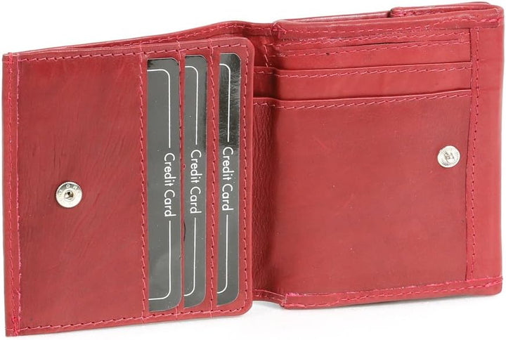 LEAS Wiener-Schachtel mit grosser Kleingeldschütte und RFID Schutzfolie, Echt-Leder, Cherry/rot Spec