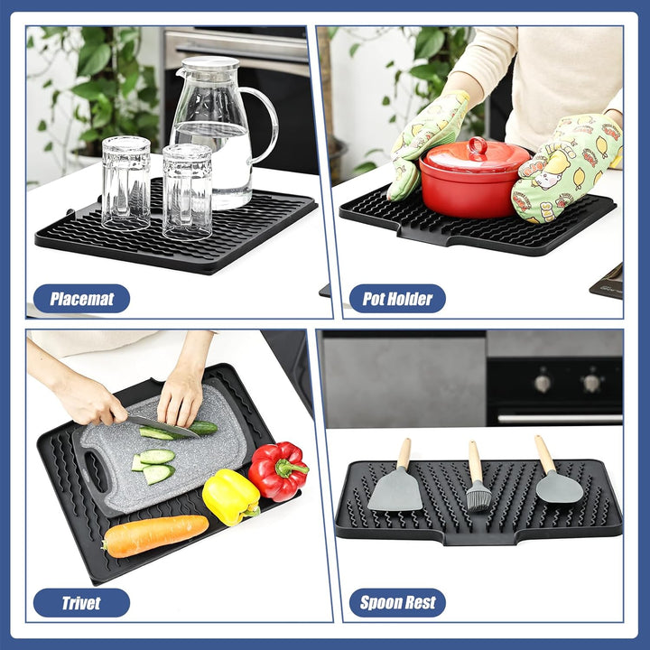 KitchenRaku Abtropfmatte (Schwarz, 40X33cm) Schwarz 40D x 30W cm, Schwarz 40D x 30W cm
