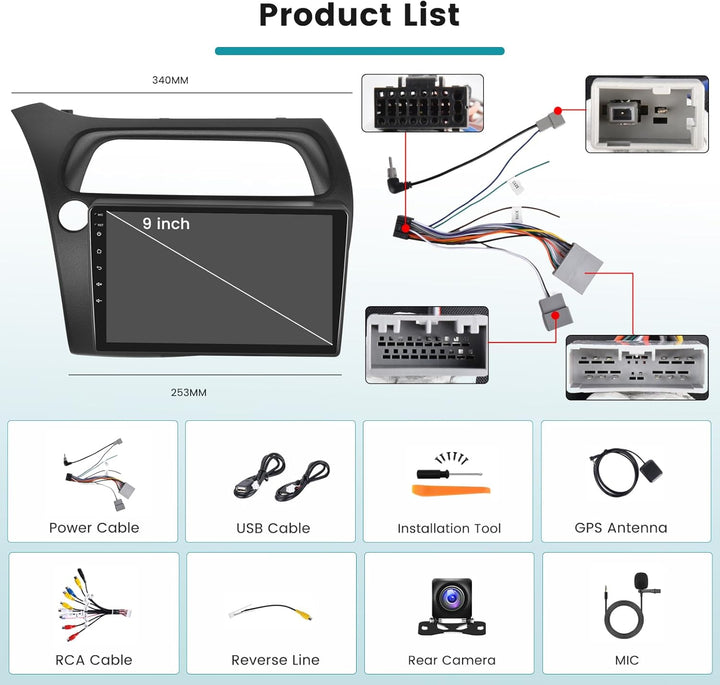 Hikity 2+64G Car Radio 2 DIN Navigation System for Honda Civic VIII 2006-2011 Wireless Carplay Andro