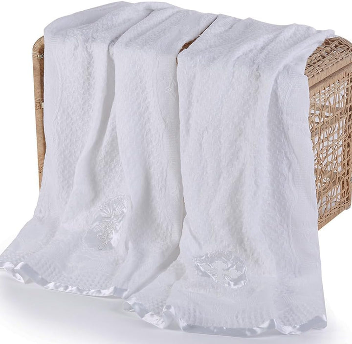 Booulfi Babydecke Weisse Taufe Kuscheldecke Kinderdecke, Neugeborenen Jungen Babydecke Mädchen Kreuz