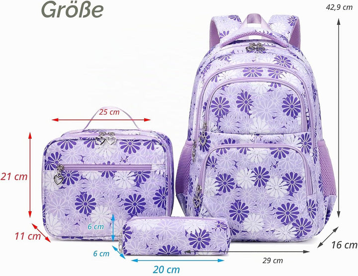 ZHIERNA Schulrucksack Mädchen Teenager Schule Rucksack Damen Schulranzen Kinder Schultasche mit Lunc