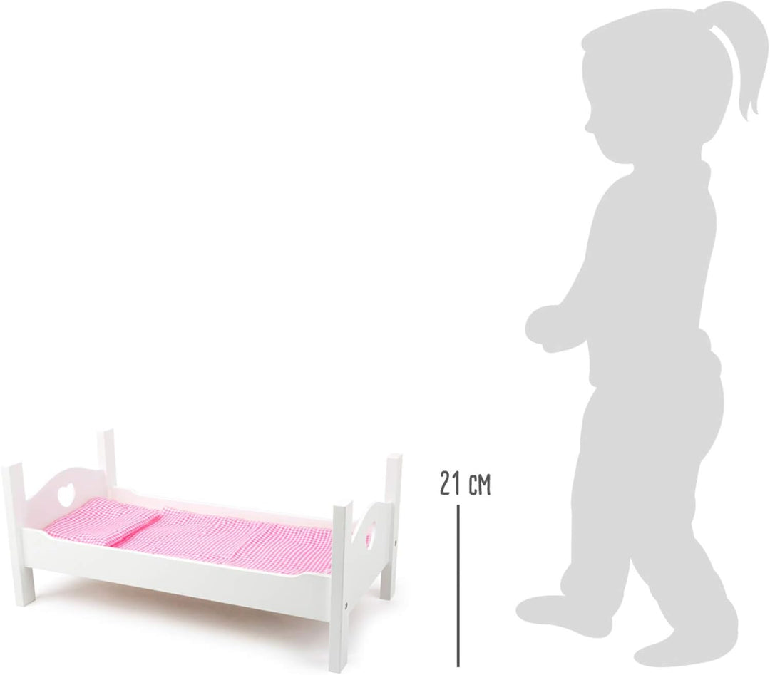 Small Foot Puppenbett Holz, inkl. niedlicher Wäsche, Rollenspiel für Kinder ab 3 Jahren, 11212, Weis