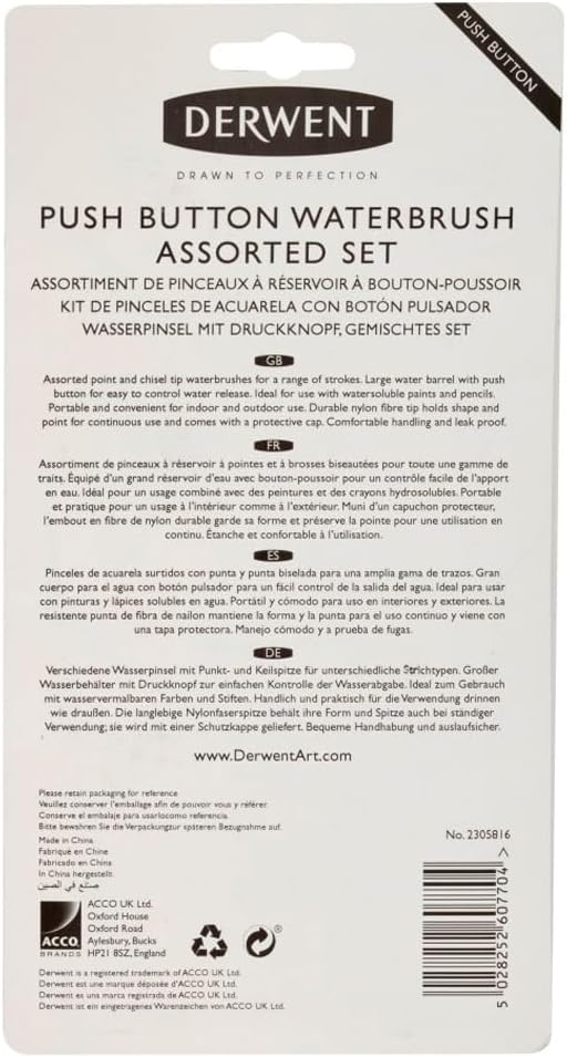Derwent Push Button Waterbrush Assorted Set, multi, one size, 2305816 Set 4-teilig, Set 4-teilig