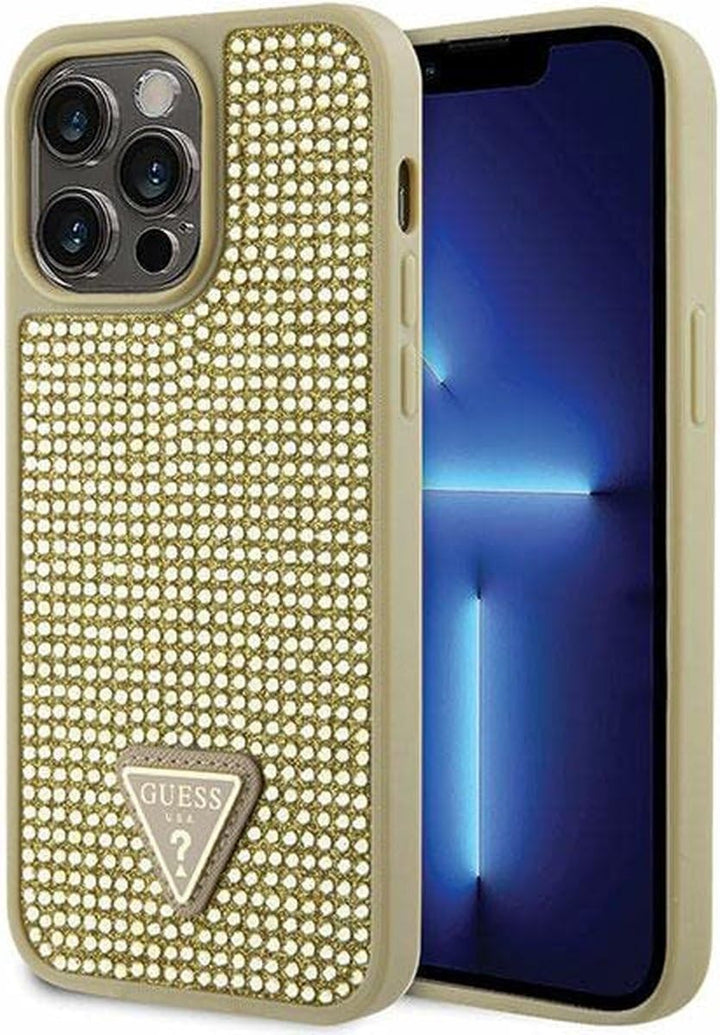Guess GUHCP14XHDGTPD Hülle für iPhone 14 Pro Max 6.7" golden hardcase Rhinestone Triangle