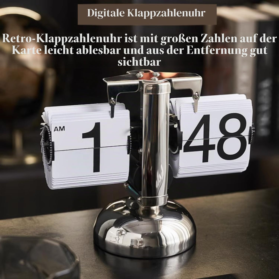 Flip-Uhr Retro, Schreibtischuhr Vintage-Design, Digitale Batteriebetriebene Flip-Down-Uhr mit Zahnra