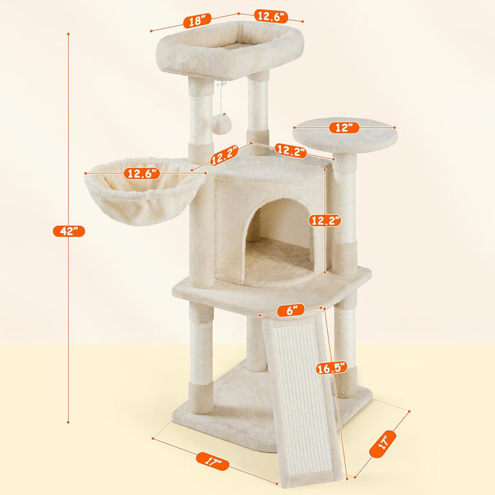 Yaheetech Kratzbaum 107 cm Stabiler Katzenbaum Kletterbaum, mit Katzenhöhle Kratzbrett Plüsch Sisal,