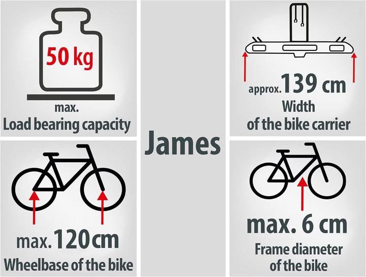 EUFAB 11417 Fahrradträger JAMES, E-Bike geeignet, Diebstahlschutz, erweiterbar, für 2 Fahrräder, für