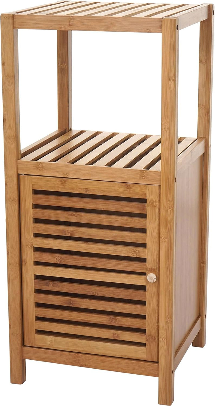 Mendler Badregal HWC-B18, Badezimmer Badschrank Standregal mit Tür, Bambus - 80x36x34cm, 80x36x34cm