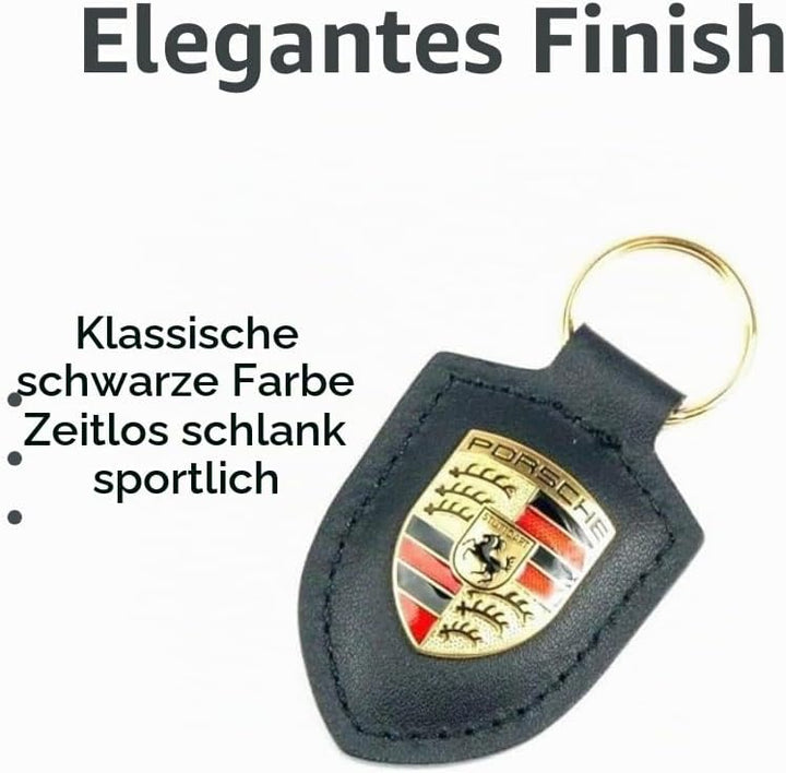 ORIGINAL Porsche Schlüsselanhänger SCHWARZ Leder mit Wappen WAP0500900E, Schwarz