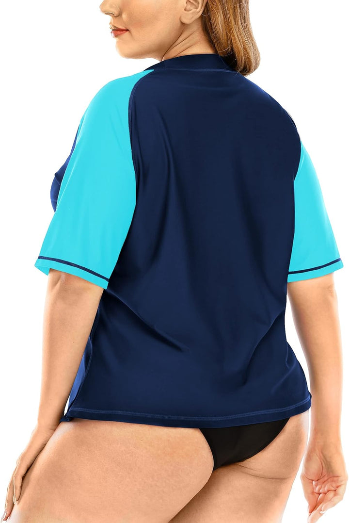 Halcurt UV Shirt Damen Übergrösse Rash Guard Kurzarm UPF 50+ Badeshirt UV Schutz Schwimmshirt Schnel