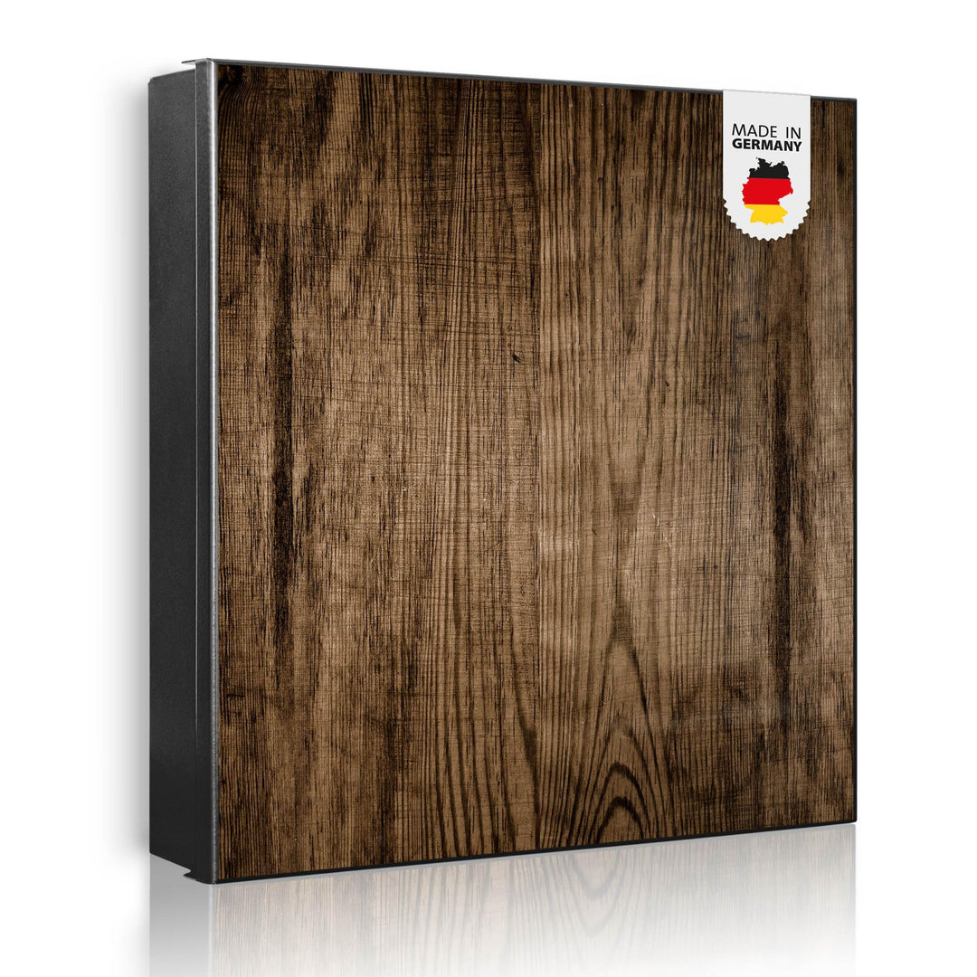 banjado® Grosser Schlüsselkasten Glas/Schlüsselbox 30cm x 30cm mit 50 Haken - Motiv Maserung Dunkel/