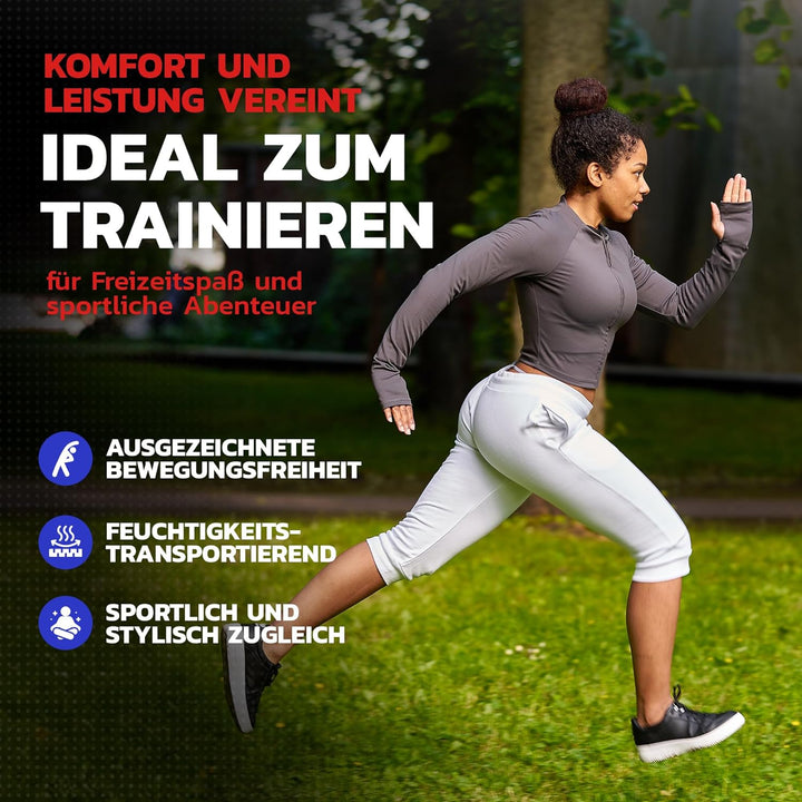 Damen 3/4 Trainingshose Sporthose kurz Hose Sport &amp; Fitness Shorts S Weiss, S Weiss