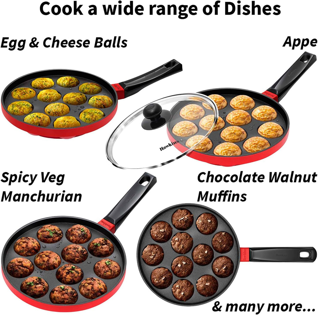 HAWKINS Antihaft-Appe-Pfanne mit Glasdeckel, 12 Tassen, Durchmesser 22 cm, Schwarz (NAPE22G), Standa