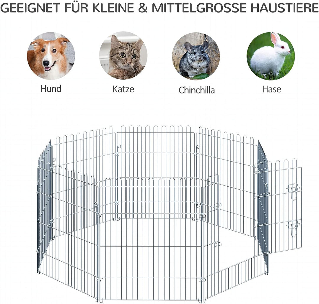PawHut Freilaufgehege Welpenauslauf Welpenzaun Laufstall Welpengitter für Tiere 8-teilig B63 x H76 c