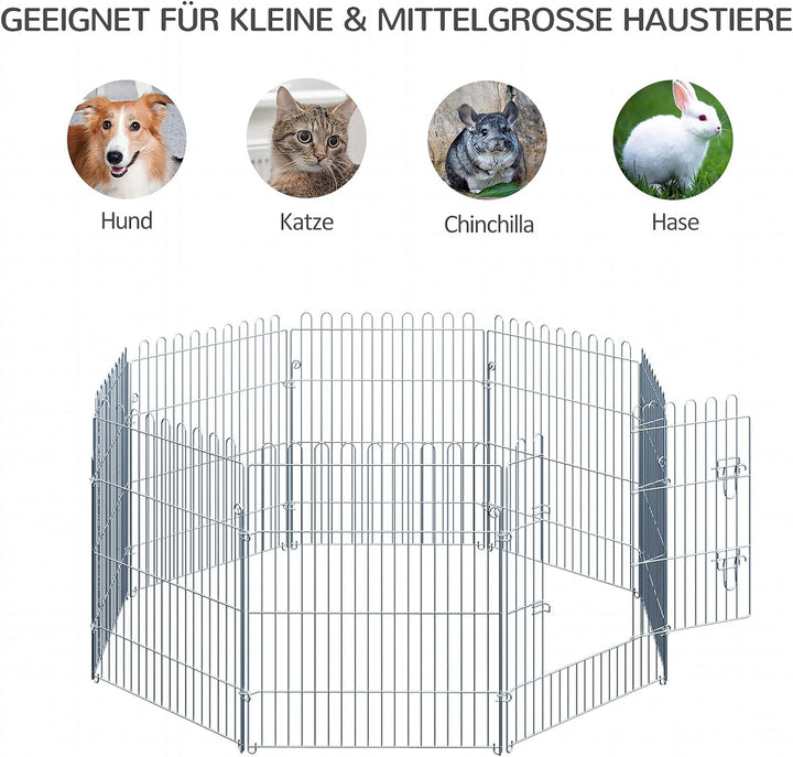 PawHut Freilaufgehege Welpenauslauf Welpenzaun Laufstall Welpengitter für Tiere 8-teilig B63 x H76 c