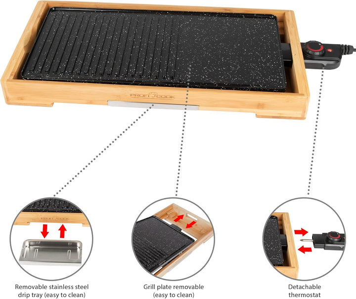Profi Cook PC-TYG 1143 Teppanyaki-Grill, kratzfeste Keramikbeschichtung, grosse Grillfläche, stufenl