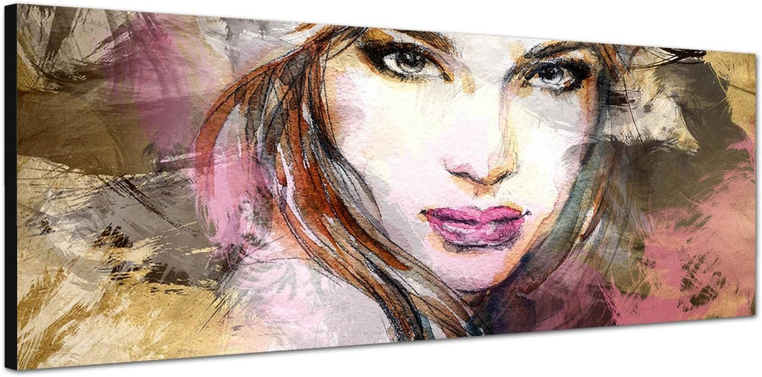 Paul Sinus Art Panoramabild auf Leinwand und Keilrahmen 150x50cm Handmalerei Frau Mädchen Gesicht Po