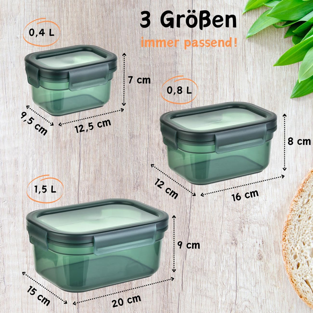 3er Set Aufbewahrungsdosen mit Deckel, luftdicht, auslaufsicher, stapelbar, Vorratsdose, BPA-frei, K