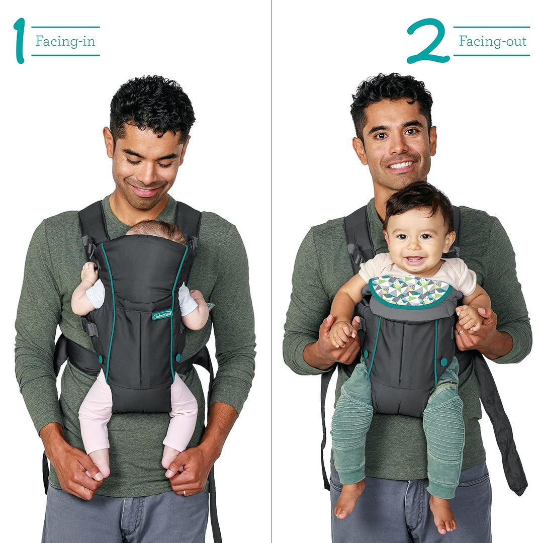 Infantino Swift Classic Babytrage, 2 Tragepositionen mit Wonder Cover Lätzchen, verstellbare Gurte,