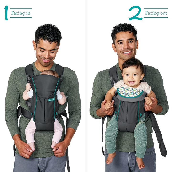 Infantino Swift Classic Babytrage, 2 Tragepositionen mit Wonder Cover Lätzchen, verstellbare Gurte,