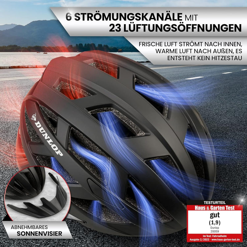 Dunlop Sports Fahrradhelm mit Licht L (58-62 cm) Schwarz/Rot, L (58-62 cm) Schwarz/Rot