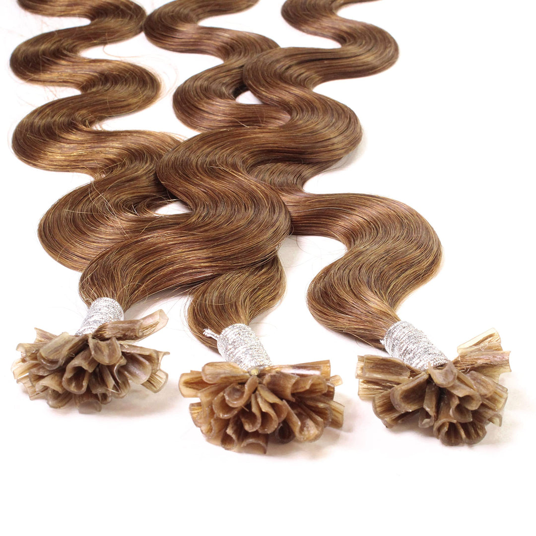 hair2heart Extensions Echthaar Bondings Gewellt - 100 Strähnen 1g 60cm 8/03 hellblond natur-gold #8
