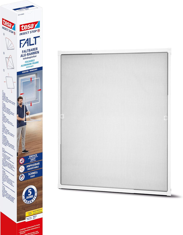 tesa Insect Stop FALT Fenster - Faltbarer Alu-Rahmen &amp; Insect Stop STANDARD Fliegengitter für Fenste
