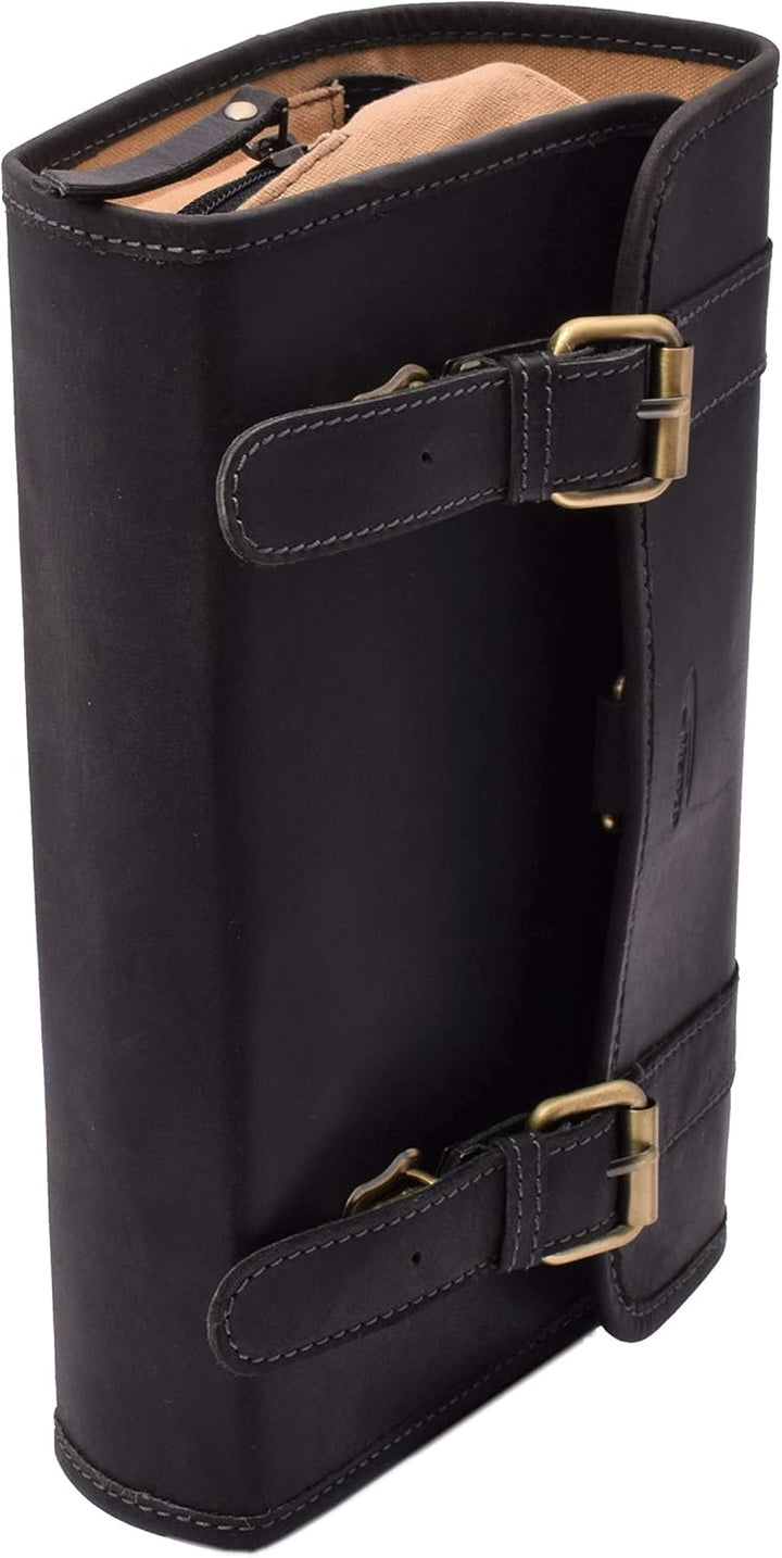 Menzo Kulturbeutel zum Aufhängen, aus echten Leder, Kulturtasche, Toilettentasche, Damen und Herren