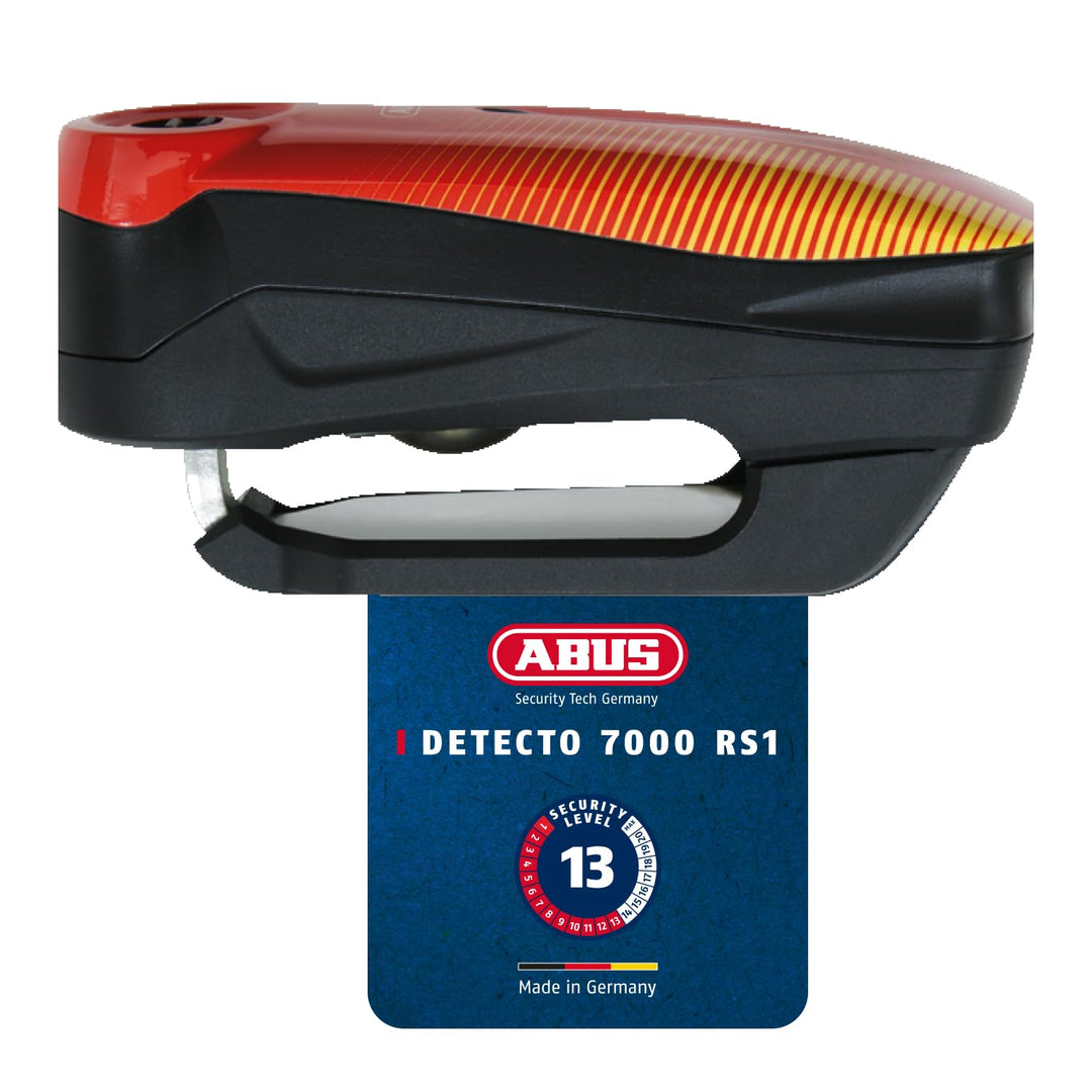 ABUS Bremsscheibenschloss Detecto 7000 RS1 – Motorradschloss mit Alarm – sonic red one size Rot (Son