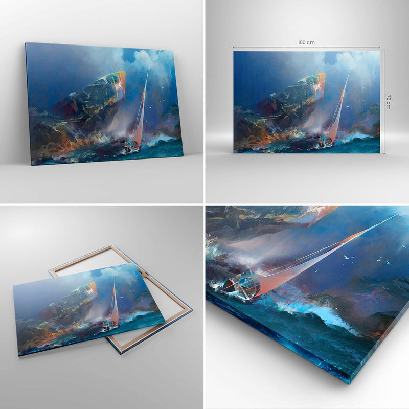 Bilder auf Leinwand 100x70cm Leinwandbild mit Rahmen Meer Segelboot Gross Wanddeko Bild Schlafzimmer