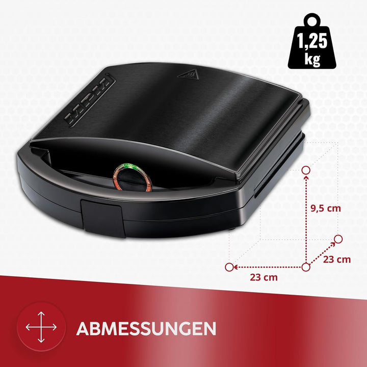 MPM MOP-50M Sandwichmaker 750W - Sandwichtoaster mit Edelstahlgehäuse, 4 Dreieck-Sandwiches, Antihaf