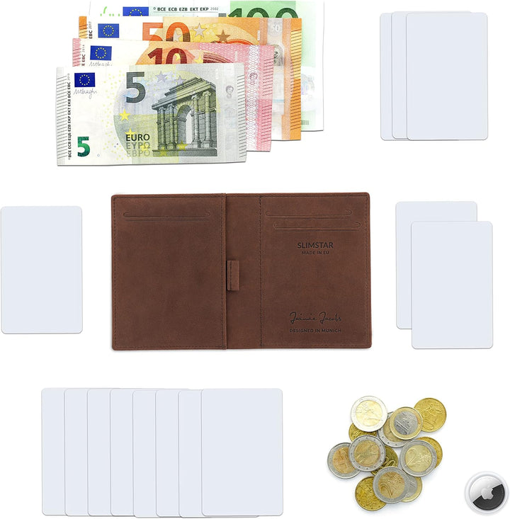 Jaimie Jacobs SLIMSTAR AirTag-Edition mit Gravur dünne Geldbörse grosses Kleingeldfach Leder Slim Wa