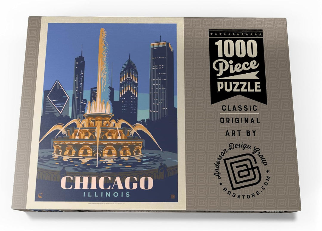 Chicago, IL: Fountain of Light, Vintage Poster - Premium 1000 Teile Puzzle - MyPuzzle Sonderkollekti