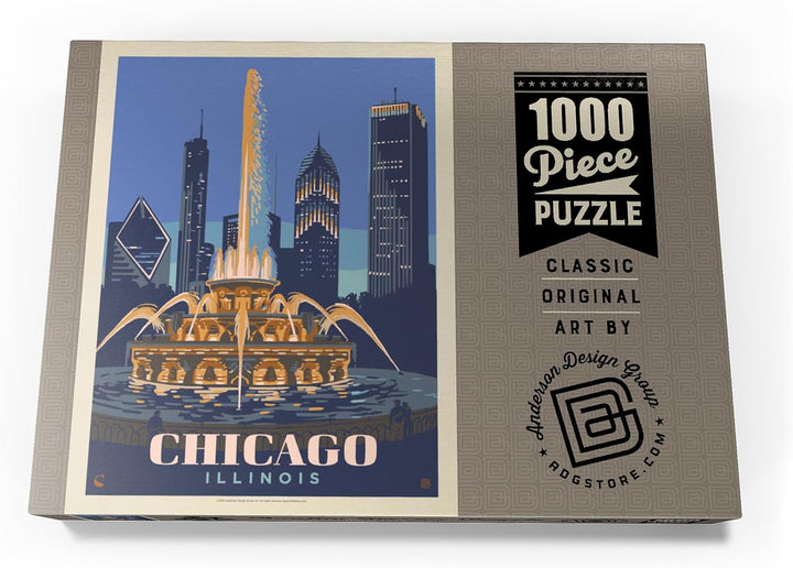 Chicago, IL: Fountain of Light, Vintage Poster - Premium 1000 Teile Puzzle - MyPuzzle Sonderkollekti
